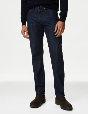 Marks And Spencer Mens M&S Collection Straight Fit Pure Cotton Jeans - Dark Indigo, Dark Indigo