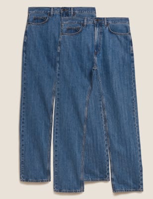 

Mens M&S Collection 2pk Straight Fit Pure Cotton Jeans - Medium Blue, Medium Blue