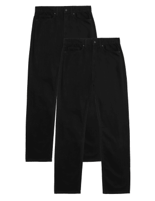 

Mens M&S Collection 2er-Pack gerade geschnittene Jeans aus reiner Baumwolle - Black, Black