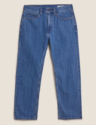 

Mens M&S Collection Shorter Length Pure Cotton Straight Fit Jeans - Medium Blue, Medium Blue