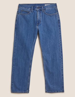 M&S Mens Pure Cotton Regular Fit Shorter Length Jeans
