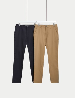 

Mens M&S Collection 2pk Slim Fit Stretch Chinos - Stone/Navy, Stone/Navy