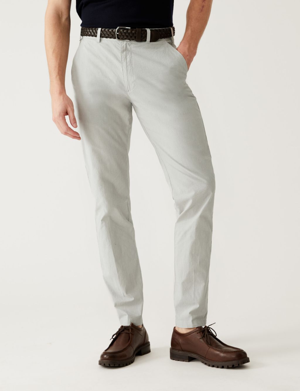Slim Fit Textured Belted Chinos image 1