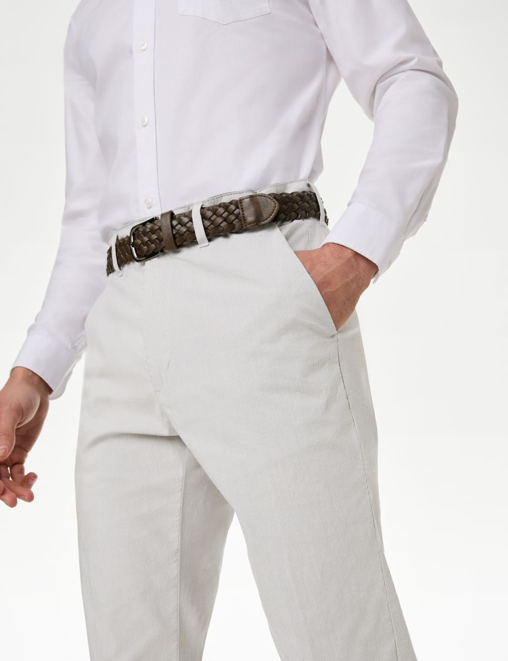 Slim Fit Textured Belted Chinos image 3