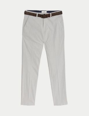 Slim Fit Textured Belted Chinos
