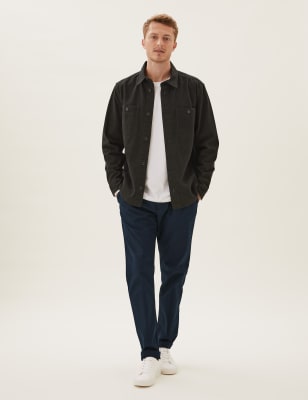 

Mens M&S Collection Chinohose mit Bundfalten vorne aus reiner Baumwolle - Dark Navy, Dark Navy