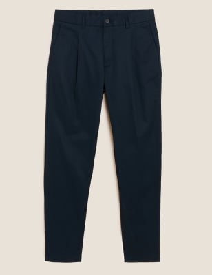 Puur katoenen chino met geplooide voorzijde