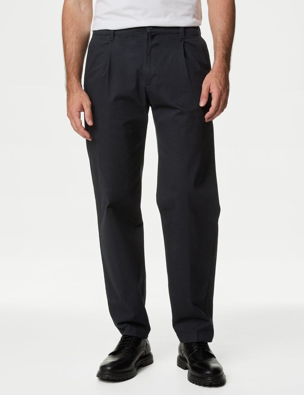 Regular Fit Single Pleat Stretch Chinos image 1