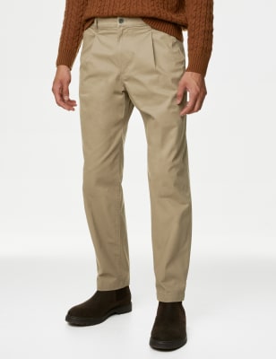 Regular Fit Single Pleat Stretch Chinos