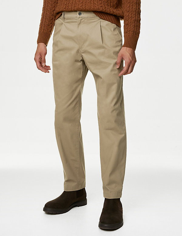 Regular Fit Single Pleat Stretch Chinos - EE
