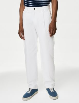 

Mens M&S Collection Regular Fit Single Pleat Stretch Chinos - White Mix, White Mix