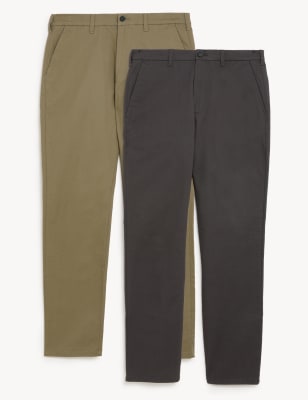 

Mens M&S Collection 2pk Regular Fit Stretch Chinos - Charcoal Mix, Charcoal Mix