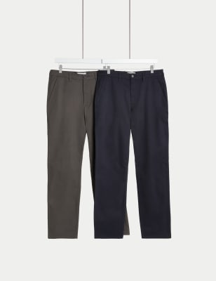 

Mens M&S Collection 2pk Regular Fit Stretch Chinos - Blue/Grey, Blue/Grey