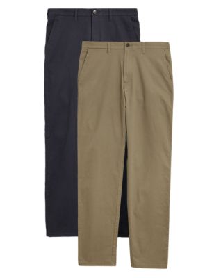 

Mens M&S Collection 2pk Regular Fit Stretch Chinos - Stone/Navy, Stone/Navy