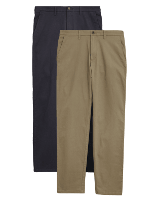 

Mens M&S Collection 2pk Regular Fit Stretch Chinos - Stone/Navy, Stone/Navy