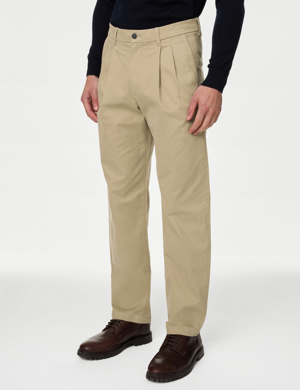 Tapered Fit Twin Pleat Stretch Chinos