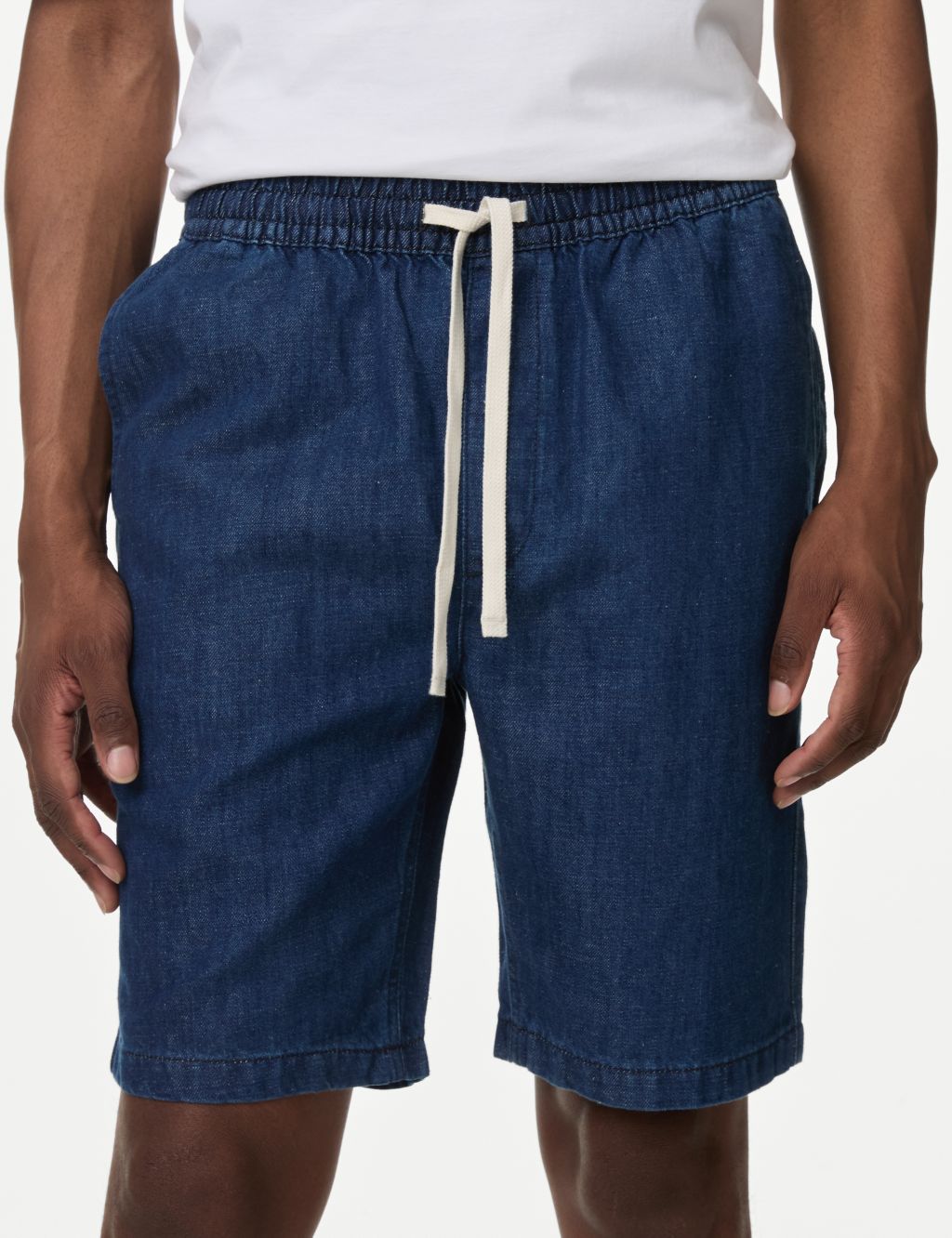 Linen Blend Elasticated Waist Denim Shorts