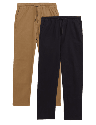 

Mens M&S Collection 2 Pack Regular Fit Elasticated Trousers - Stone/Navy, Stone/Navy