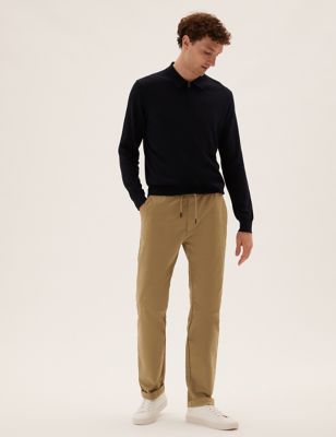 

Mens M&S Collection Straight Fit Organic Cotton Elasticated Trousers - Stone, Stone