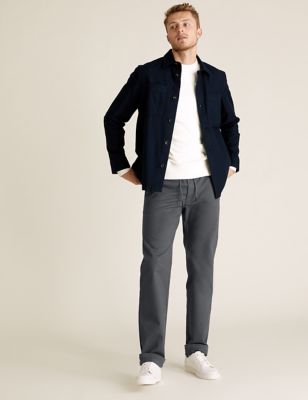  Pantalon coupe droite en coton biologique à taille élastique - Dark Grey