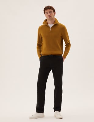 

Mens M&S Collection Straight Fit Organic Cotton Elasticated Trousers - Black, Black