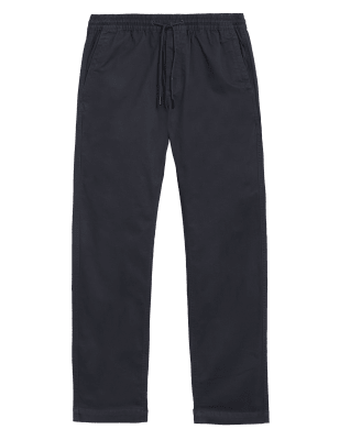 

Mens M&S Collection Straight Fit Trousers with Elasticated Waist - Navy, Navy