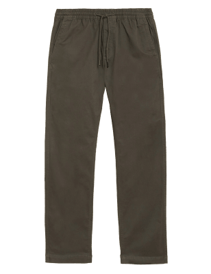 

Mens M&S Collection Straight Fit Cotton Rich Woven Trousers with Elasticated Waist - Khaki, Khaki