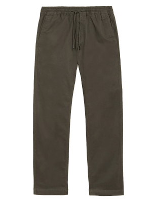 

Mens M&S Collection Straight Fit Trousers with Elasticated Waist - Khaki, Khaki