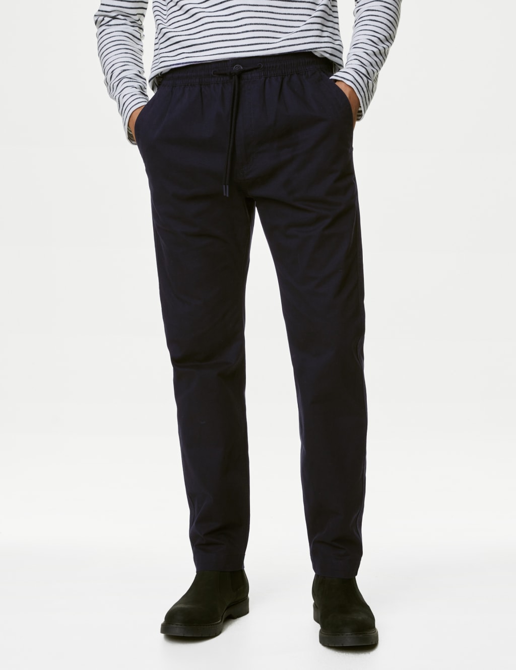 Tapered Fit Elasticated Waist Stretch Trousers image 1