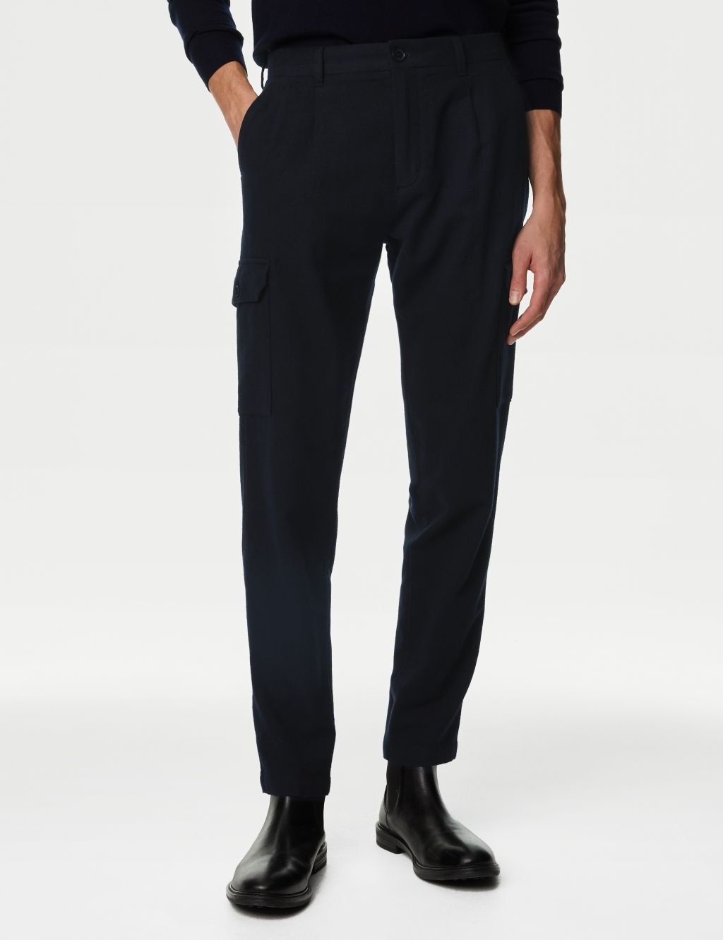 Tapered Fit Wool Blend Cargo Trousers image 3