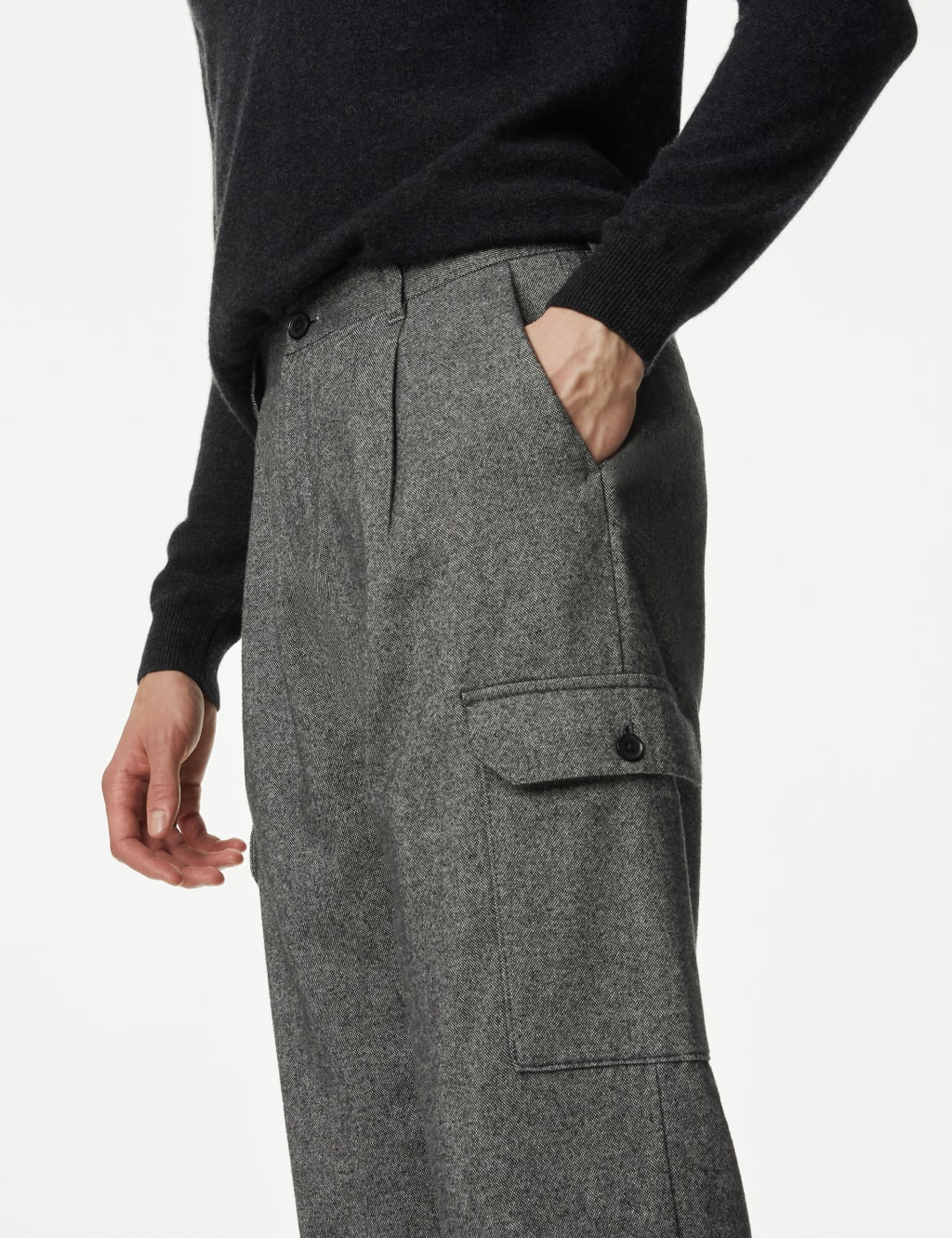 Tapered Fit Wool Blend Cargo Trousers image 4