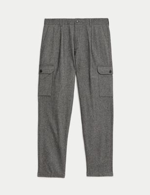 Tapered Fit Wool Blend Cargo Trousers
