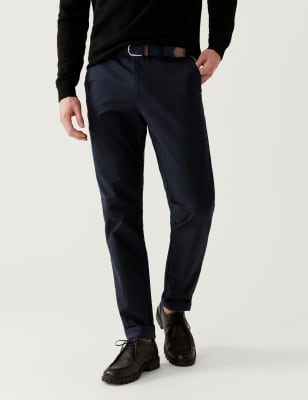 

Mens M&S Collection Slim Fit Belted Stretch Chinos - Navy, Navy