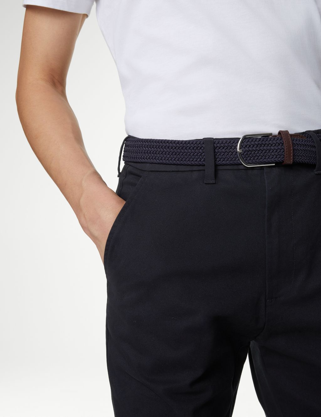 Slim Fit Belted Stretch Chinos image 4