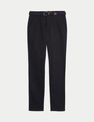 Slim Fit Belted Stretch Chinos