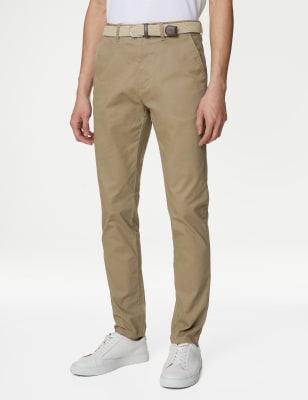 Slim Fit Belted Stretch Chinos