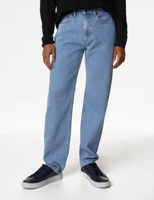 

Mens M&S Collection Straight Fit Pure Cotton Flat Front Jeans - Light Blue, Light Blue