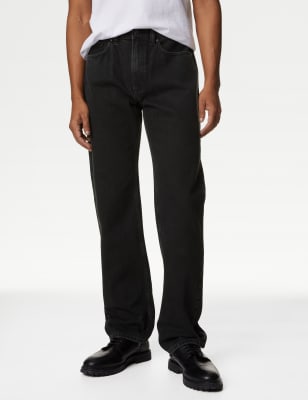 

Mens M&S Collection Straight Fit Pure Cotton Flat Front Jeans - Black, Black