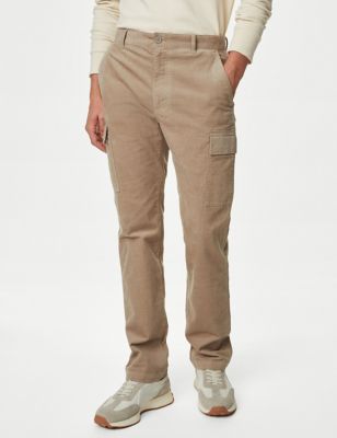 Straight Fit Corduroy Stretch Cargo Trousers - GR