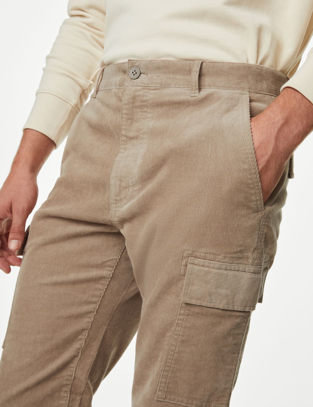 Straight Fit Corduroy Stretch Cargo Trousers image 4