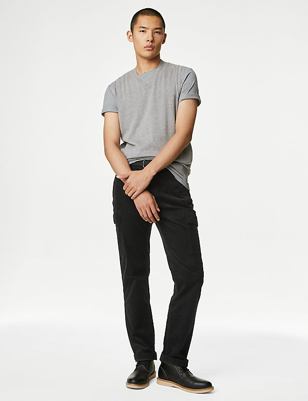Straight Fit Corduroy Stretch Cargo Trousers - ID