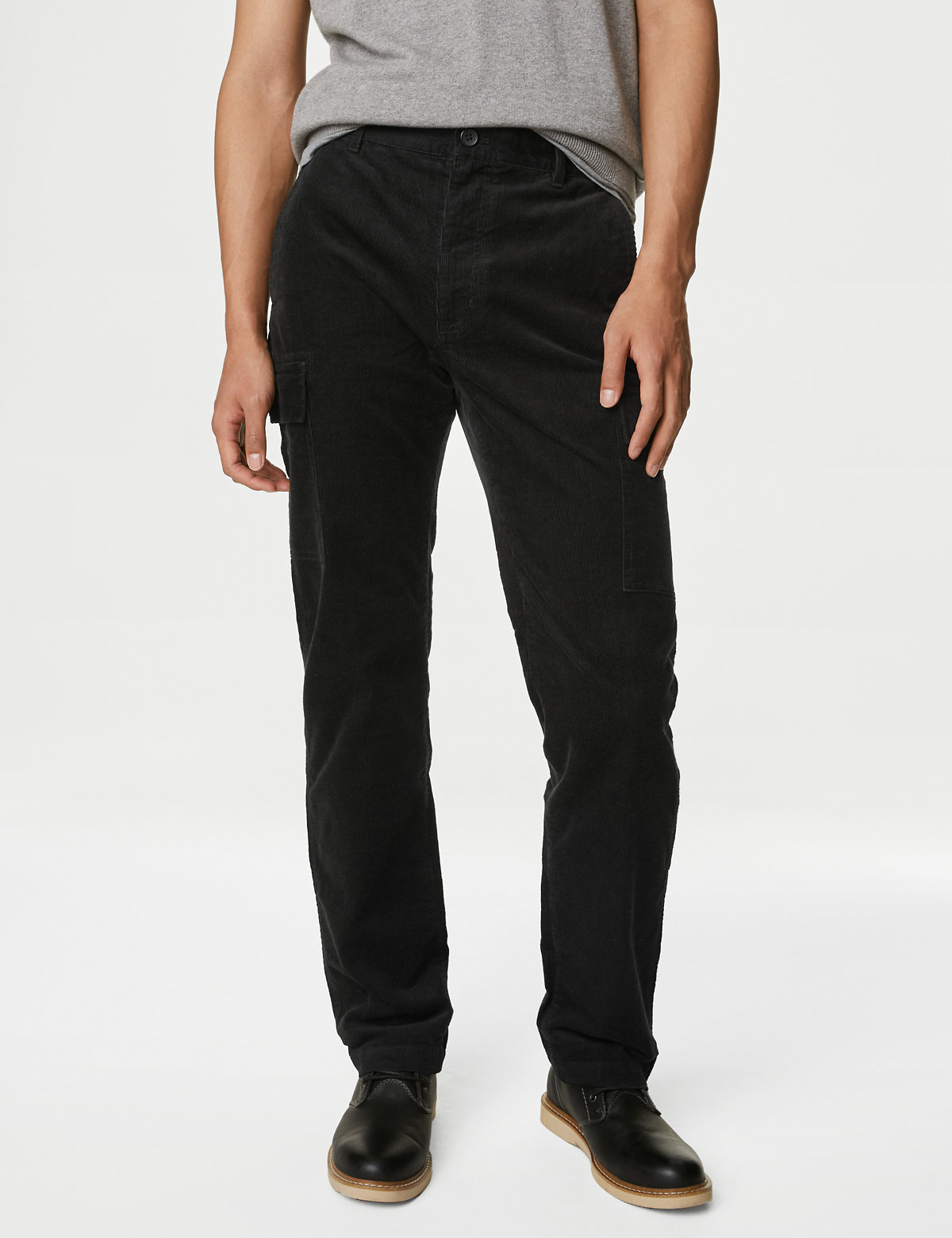 Straight Fit Corduroy Stretch Cargo Trousers