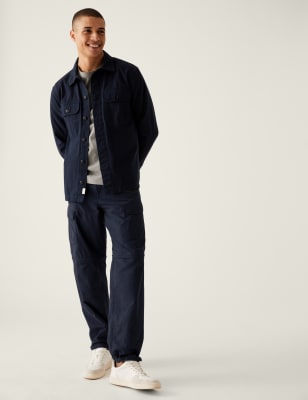 Marks And Spencer Mens M&S Collection Regular Fit Zip Off Trekking Cargo Trousers - Navy, Navy