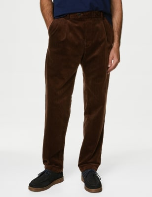 

Mens M&S Originals Loose Fit Corduroy Double Pleat Trousers - Chocolate, Chocolate