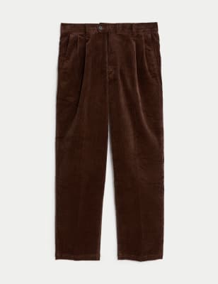 Loose Fit Corduroy Double Pleat Trousers