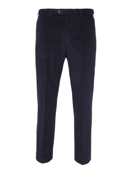 Cotton Rich Flat Front Corduroy Trousers | M&S Collection Luxury | M&S