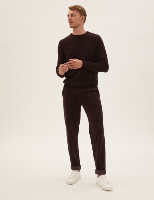 

Mens M&S Collection Normal geschnittene Hose aus Luxuscord mit Stretchanteil - Dark Burgundy, Dark Burgundy