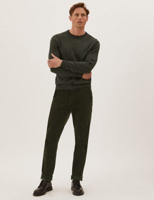 Marks And Spencer Mens M&S Collection Regular Fit Luxury Corduroy Stretch Trousers - Dark Khaki, Dark Khaki