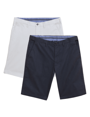 

Mens M&S Collection 2pk Super Lightweight Chino Shorts - Stone/Navy, Stone/Navy