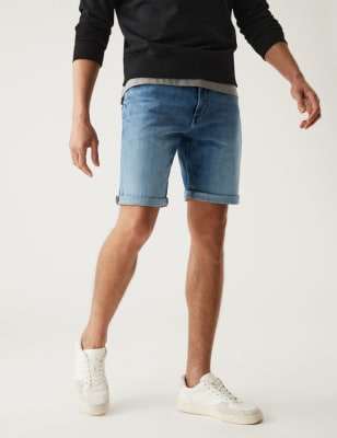 

Mens M&S Collection Stretch Denim Shorts - Soft Blue, Soft Blue